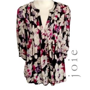 $190 Joie Silk Pleated Floral Dress Blouse Top Pink Purple Anthropologie